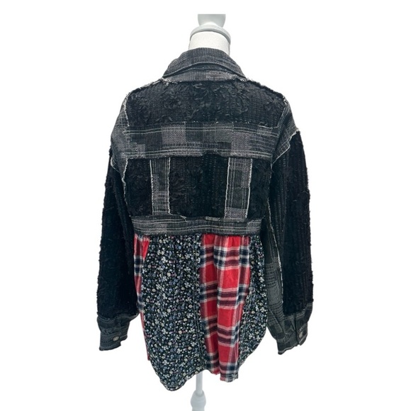 POL Crochet Knit Boho Jacket Retro Floral Farmhouse Plaid Patchwork Size L - Picture 7 of 11